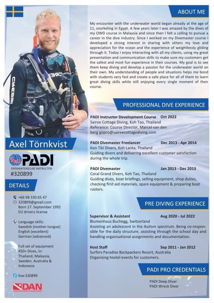Scuba Diving CV