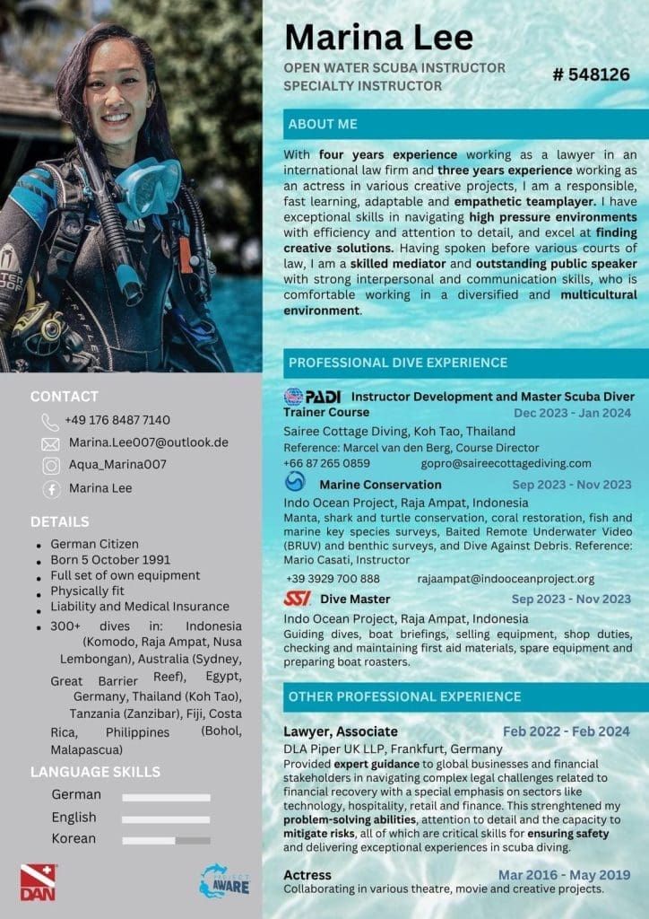 Scuba Diving CV Example Job Placement Service
