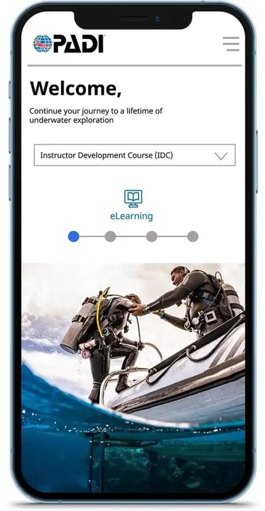 PADI IDC eLearning platform for online dive instructor course preparation before training on Koh Tao, Thailand